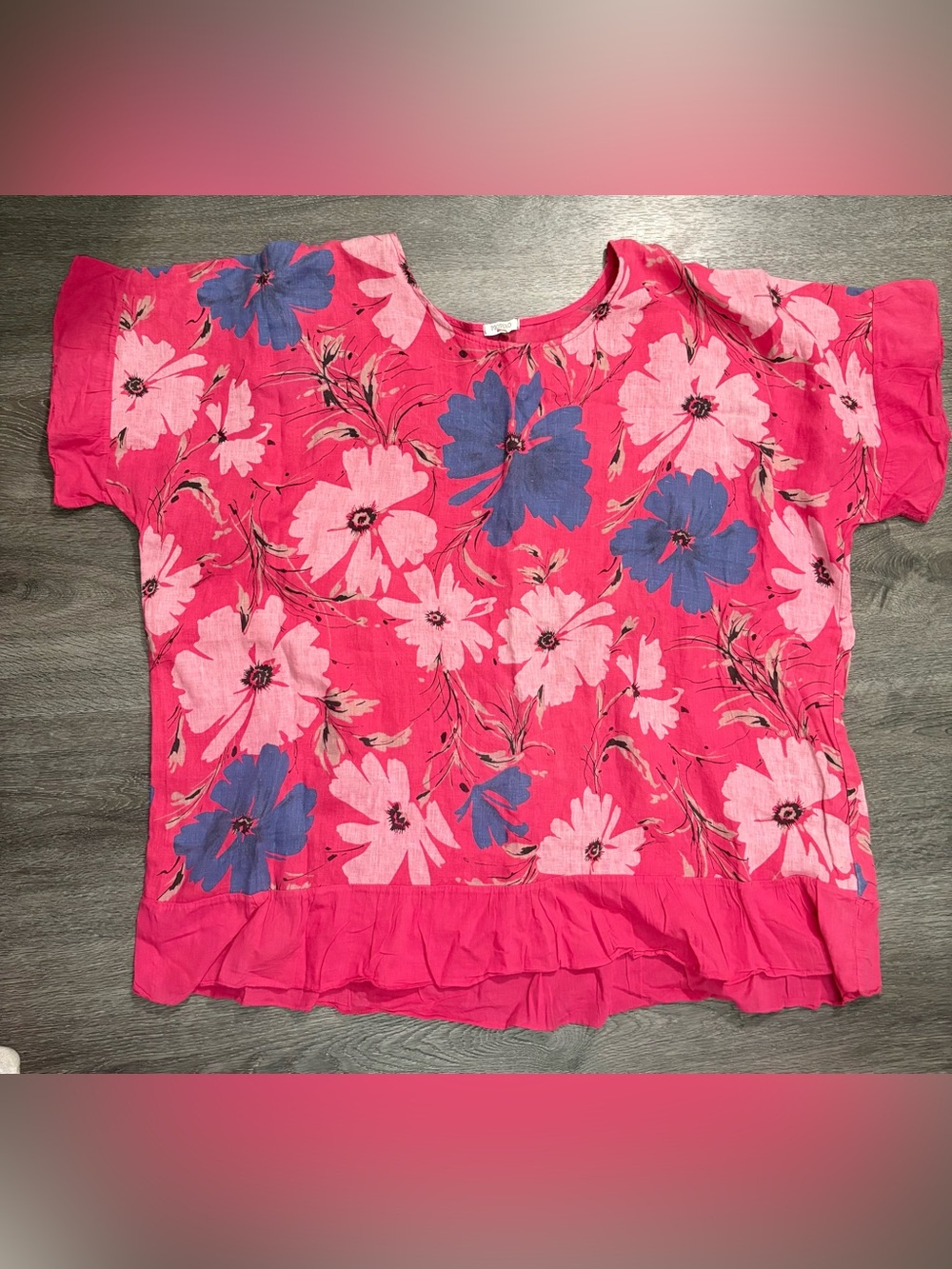 Prospero Size 3X 100% Linen Top Floral Ruffle Blouse Coastal Chic Made In Italy